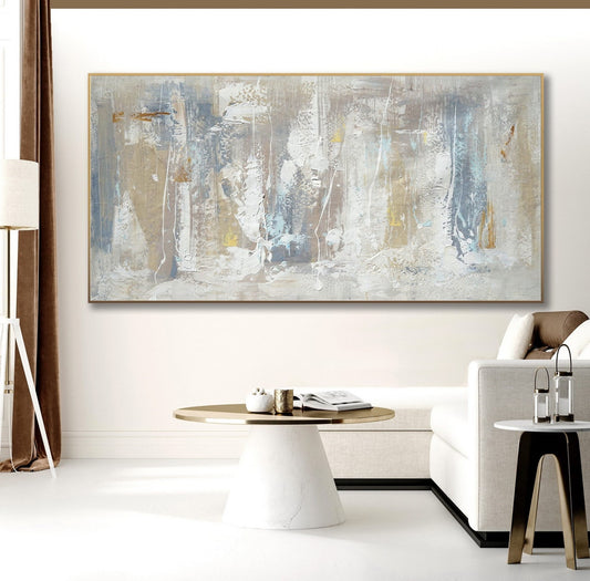 Minimalist Abstract Painting Canvas Art Oversize Wall Art Long Slim Panoramic Neutral Color Textured Simple Easy Painting Beige27inx54in,No Frame
