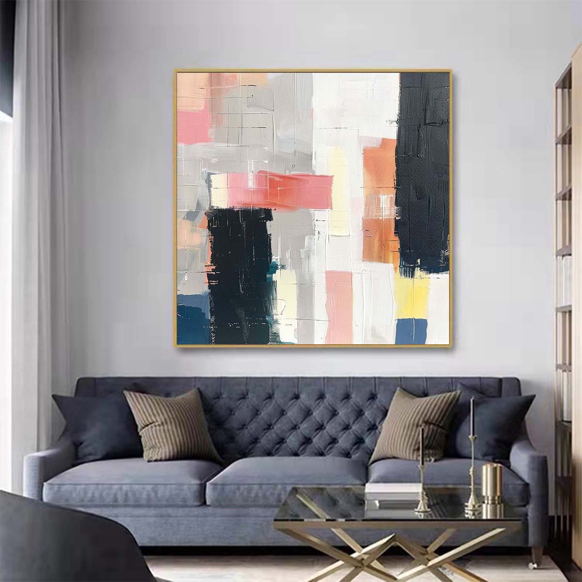 Abstract Handmade Oil Painting Modern Minimalist Home Living Room Decoration Painting,31inx31in,No Frame