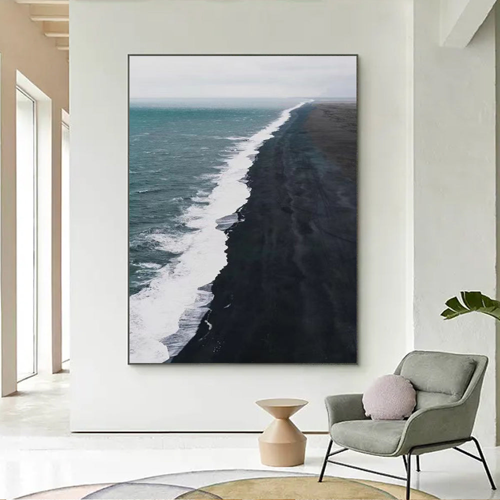 Seascape Scenery Oil Painting Seaside Art Hand Painted Unframed Wall Canvas Art Handmade For Hotel,31inx47in,No Frame