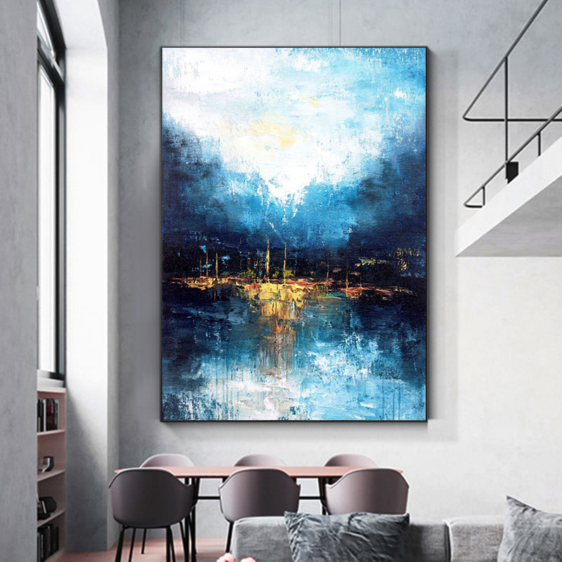 Handmade Abstract Large Blue Oil Painting Modern Mural Living Room Decoration Painting Large Size,31inx47in,No Frame