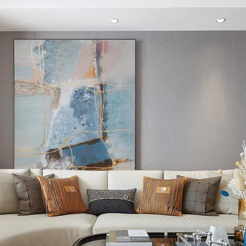 Pure Hand painted Abstract Oil Painting Living Room Decorative Painting Corridor Aisle Light Luxury Hanging Painting,31inx47in,No Frame