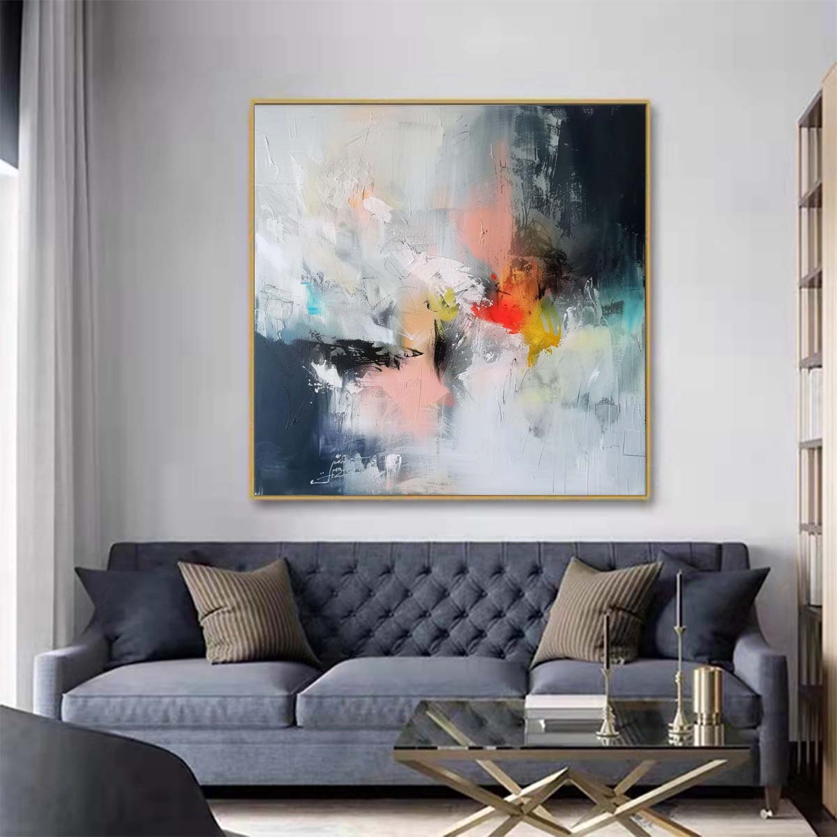 Abstract Handmade Oil Painting Modern Minimalist Home Living Room Decoration Painting,31inx31in,No Frame