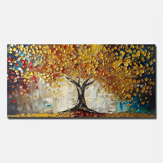 Abstract Hand Painted Golden Tree Oil Painting On Canvas Modern Wall Art Unframed/Rolled