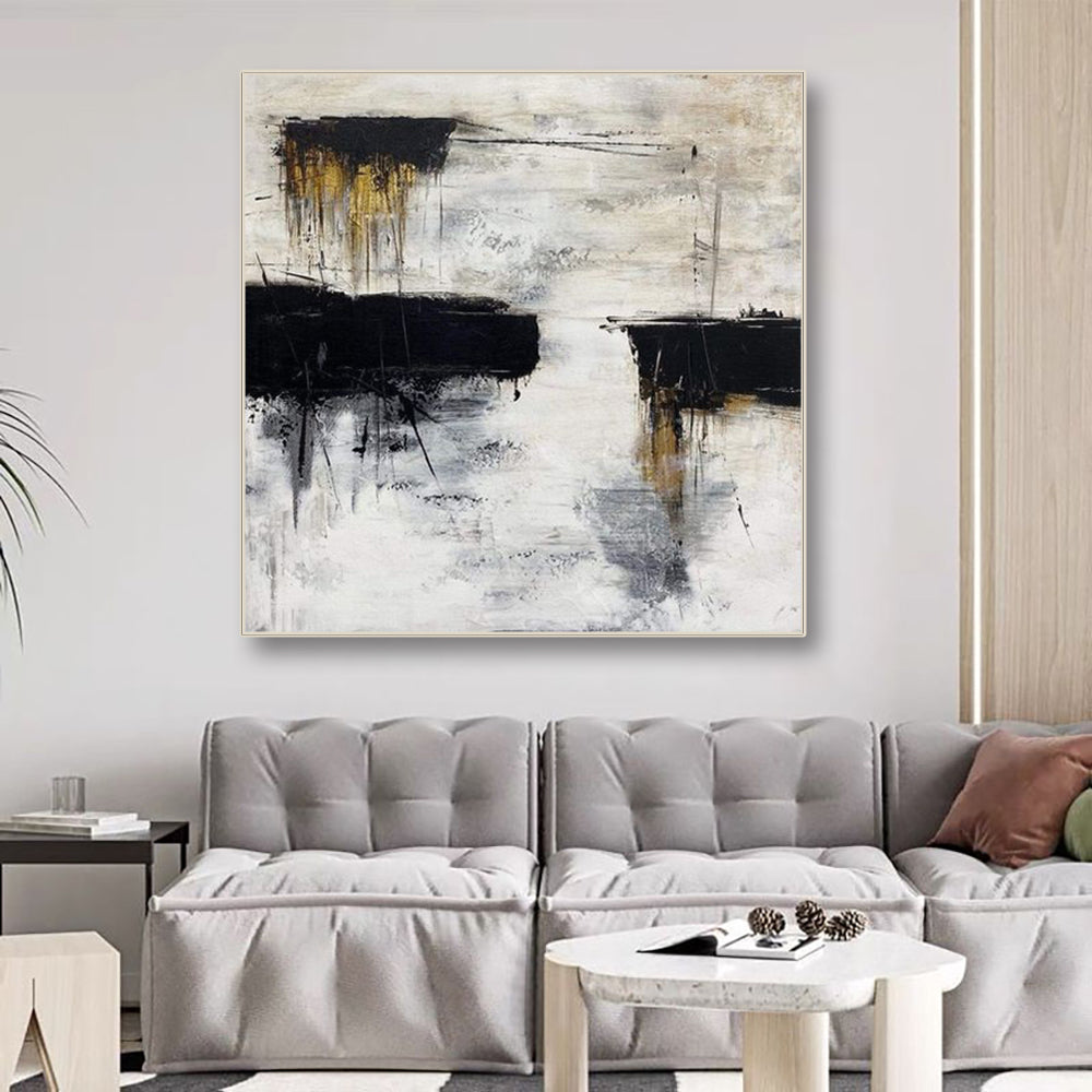 #230 Hand Painted Abstract Original Oil Painting Modern Minimalism White Black Wall Art Brush Oil Painting