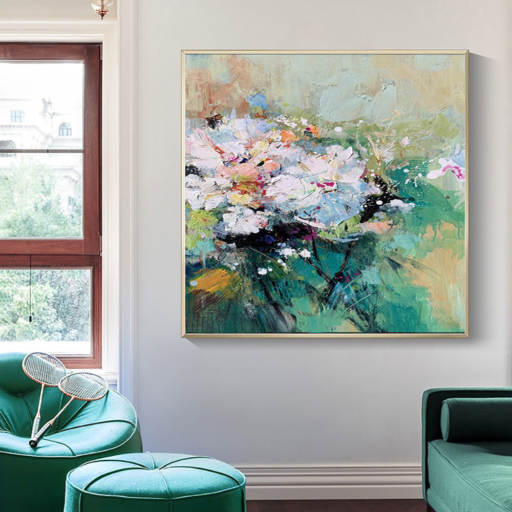 Abstract Art Colorful White Flowesr Canvas Painting Cuadros Posters Wall Art Picture For Living Room Home,31inx47in,No Frame