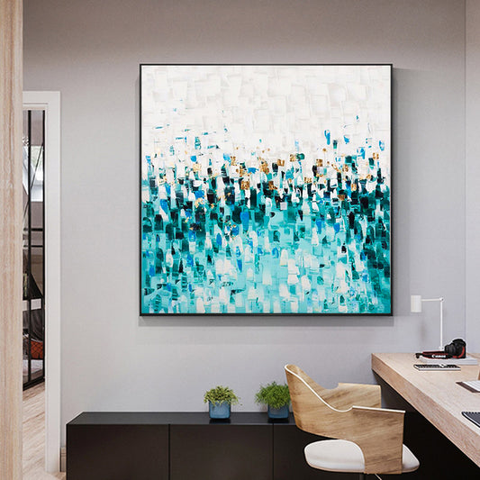 Landscape Hand painted Oil Painting Lake Water Blue Hanging Painting Living Room Dining Room Entrance Decoration,31inx31in,No Frame