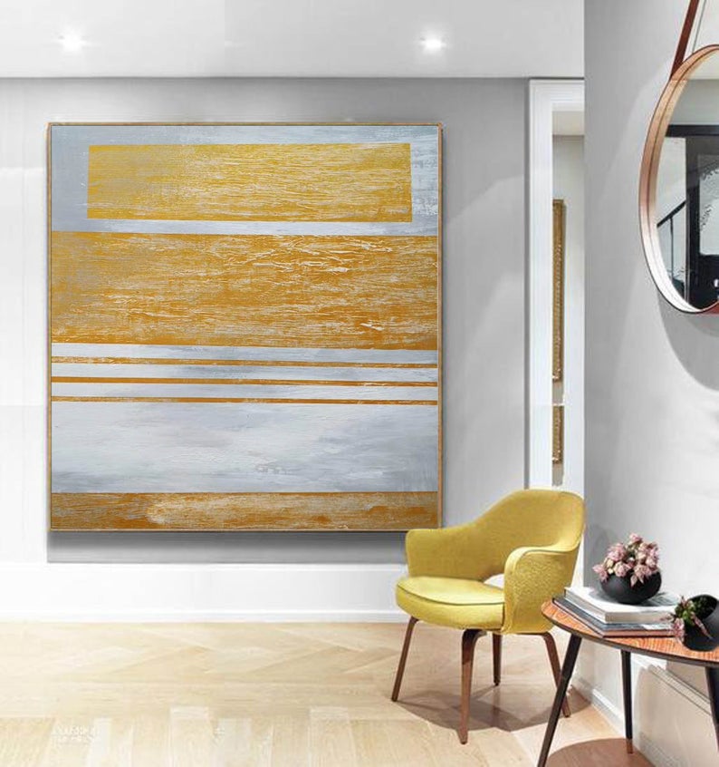 ExtraLargeWallArtCanvasPaintingLargeCanvasArtAbstractPaintingMinimalistWallArtYellowAbstract  31in,No Frame