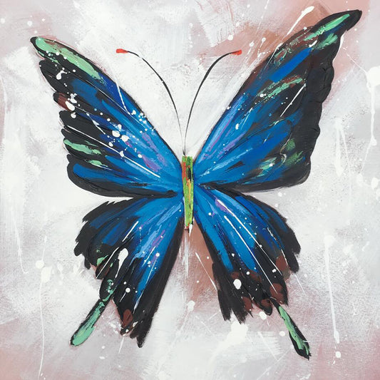 Abstract Handmade Blue Butterfly Oil Painting On Canvas Hand Painted Paintings Abstract Wall Art,31inx31in,No Frame