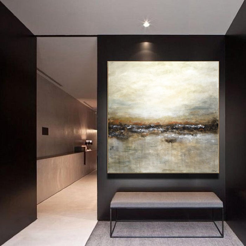 Large Original Abstract Landscape Painting Tan Brown Olive Modern Abstract Art Oil Painting Wall Art Large Artwork Home Decor31in,No Frame