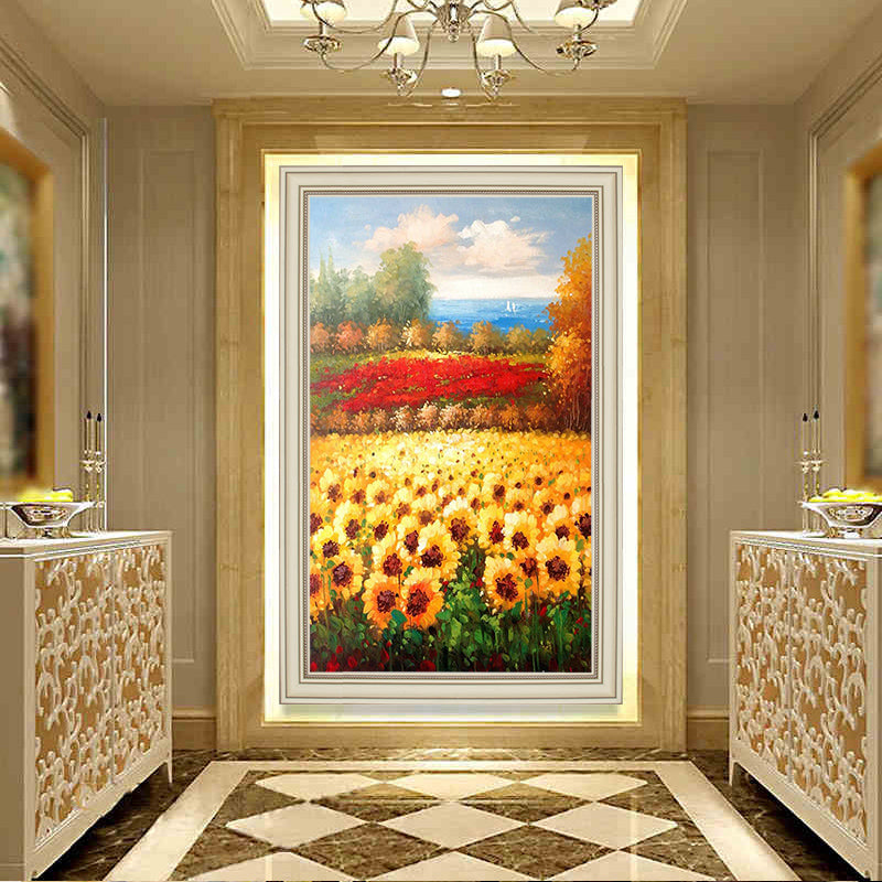 Van Gogh Sunflower Painting Pastoral Households Continental Hotel Entrance Decorative Painting Large Murals Paintings Paved With27inx54in,No Frame