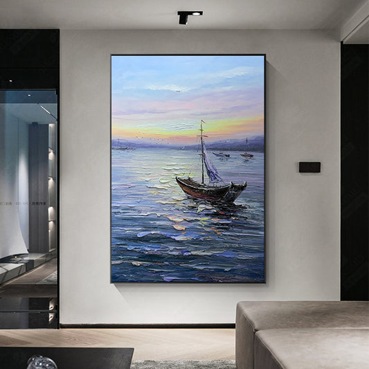 #920Handmade Wall Art Picture Modern Living Room Decoration Oil Painting Textured Sea Scenery Canvas Paintings Wall,31inx47in,No Frame