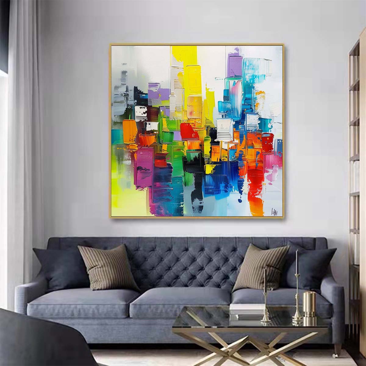 Abstract Handmade Oil Painting Modern Minimalist Home Living Room Decoration Painting,31inx31in,No Frame