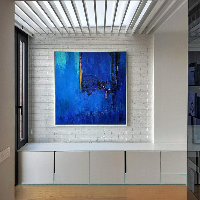 Indigo Wall Art Navy Blue Abstract Art Original Artwork Unique Painting Abstract Art Abstract Painting Ocean Simple Abstract Art31in,No Frame