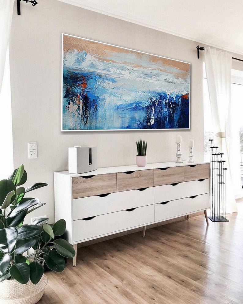 Oversize Wall Art Extra Large Textured Contemporary Art Modern Artwork Horizontal Abstract Acrylic Panoramic Canvas Painting27inx54in,No Frame