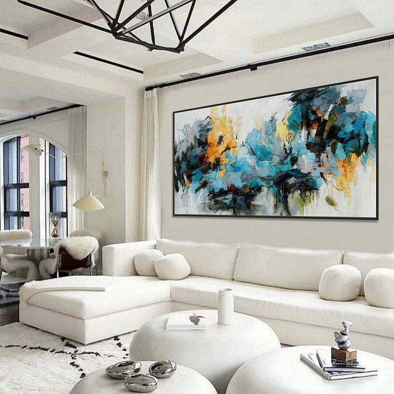 Large Abstract Painting Wall Art Hand Painted Oil Painting On Canvas Art Panoramic Wide Oversize Abstract  Artwork Home Decor27inx54in,No Frame