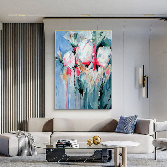 Hand painted Blue Tulip modern Art Picture For Living Room Decoration Large Size Tableaux,31inx47in,No Frame