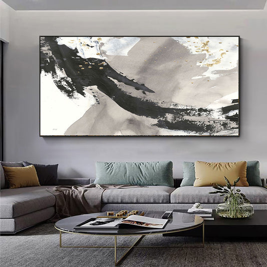 Handmade Paintings Wall Art Oil Painting Black And White Abstract Picture Home Decor Canvas Painting,27inx54in,No Frame