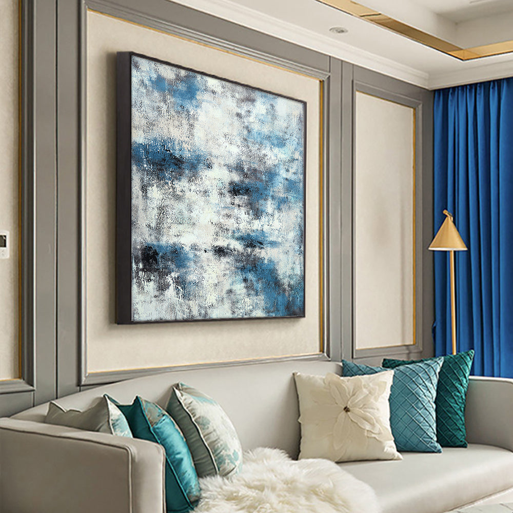 Hand Painted Blue Abstract Landscape Oil Painting On Canvas Wall Art Modern Wall Art,31inx31in,No Frame