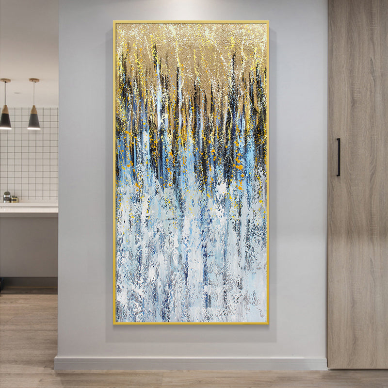 Modern Simple Hand-Painted Abstract Oil Painting Gold Foil Light Luxury Living Room Hotel Handmade Vertical Poster27inx54in,No Frame