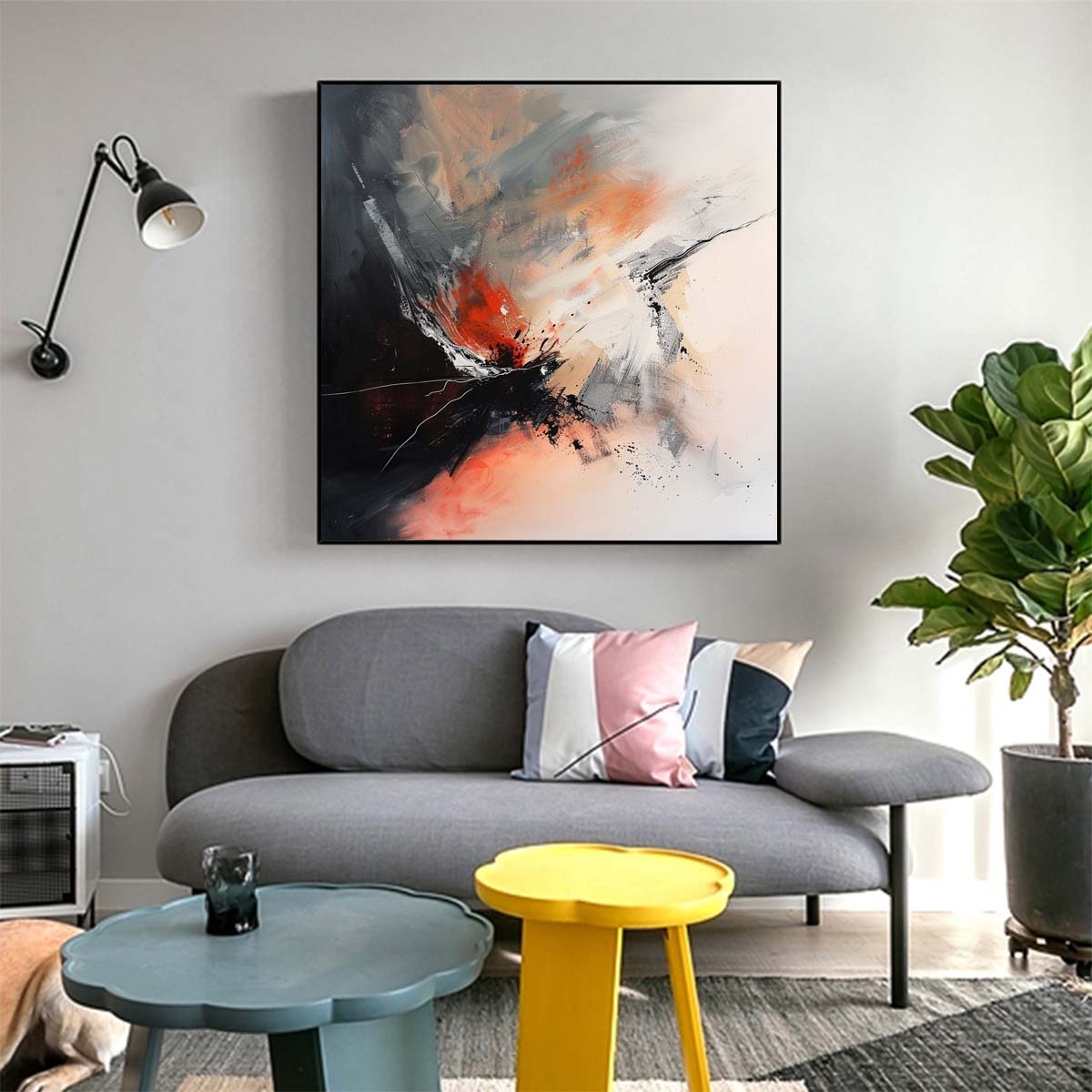 Abstract Handmade Oil Painting Modern Minimalist Home Living Room Decoration Painting,31inx31in,No Frame