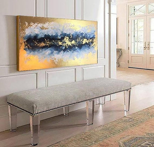 Large Abstract Oil Painting Large Wall Art Gold Leaf Art Modern Art Original Painting Abstract Painting On Canvas27inx54in,No Frame