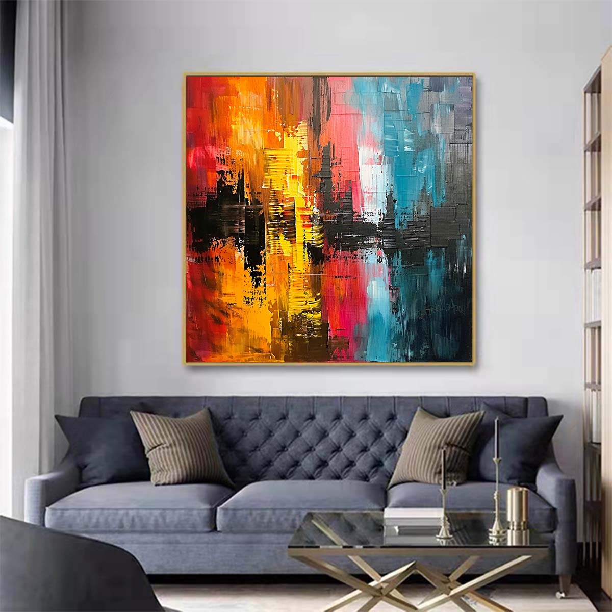 Abstract Handmade Oil Painting Modern Minimalist Home Living Room Decoration Painting,31inx31in,No Frame