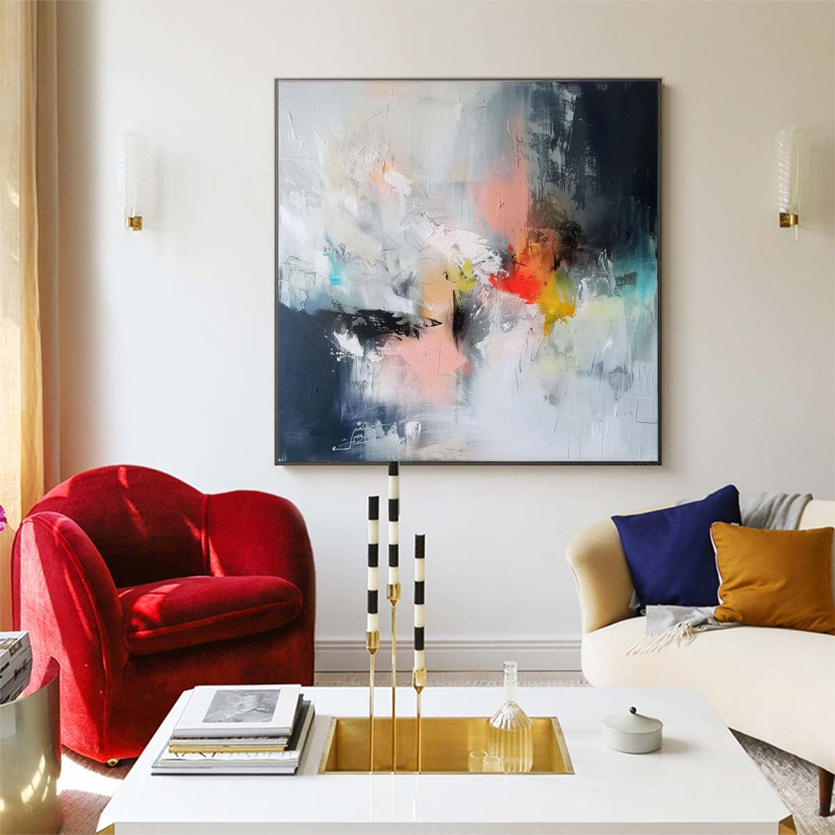 Abstract Handmade Oil Painting Modern Minimalist Home Living Room Decoration Painting,31inx31in,No Frame