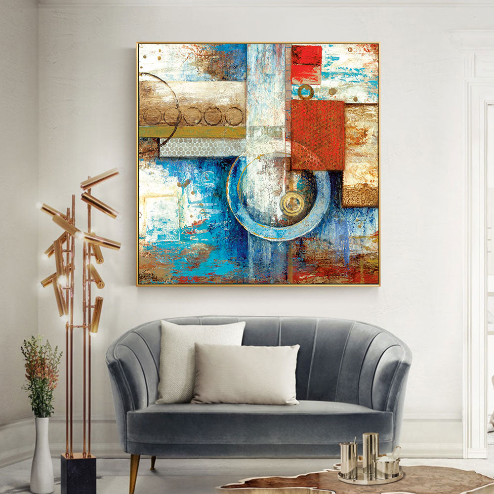 Retro Abstract Hand Painted Oil Painting Handmade Canvas Wall Art colorful Oil Painting for Living room Home,31inx31in,No Frame