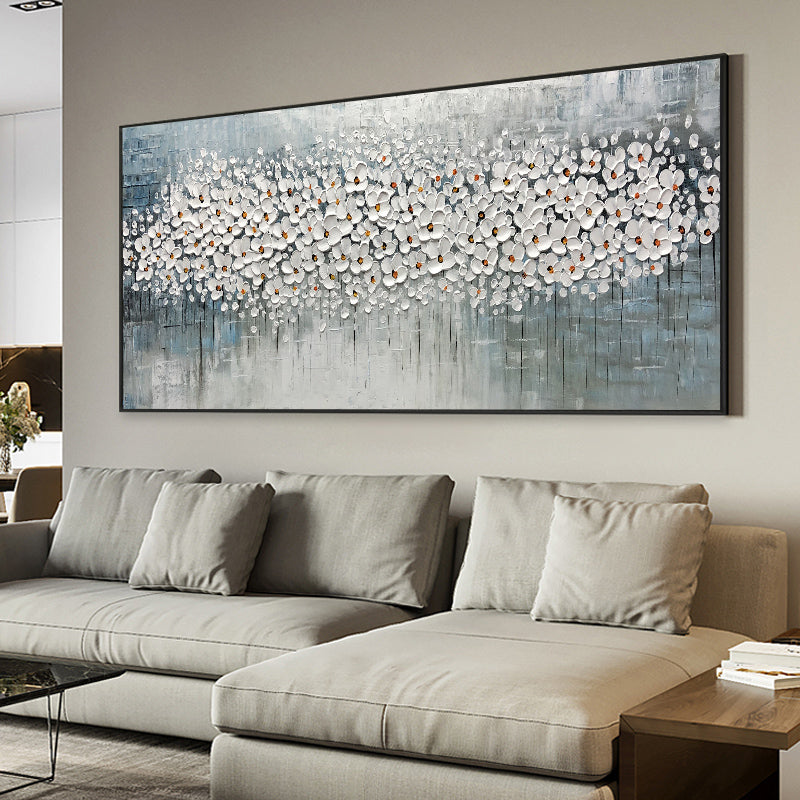 Pure hand-painted Oil Paintings Flowers Horizontal Version Of The Living Room Sofa Backdrop Decorative Painting After The Nordic27inx54in,No Frame