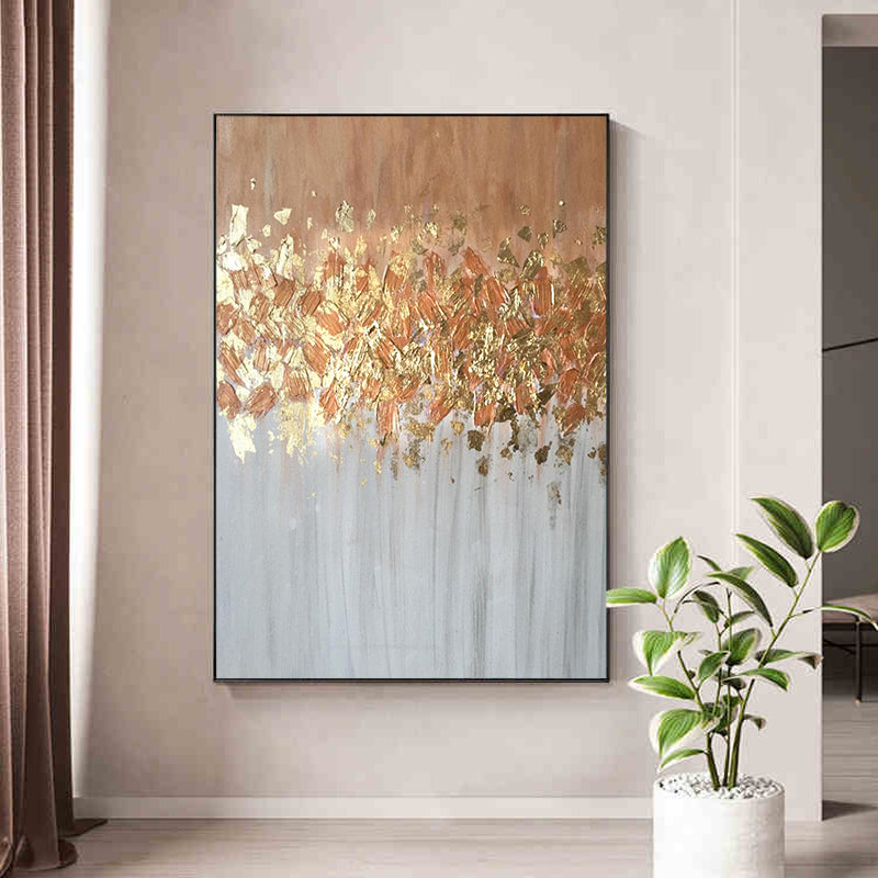 Pure Handmade Oil Painting Golen Foil Texture On Canvas Living Room Corridor Luxury Decorative Wall Art,31inx47in,No Frame