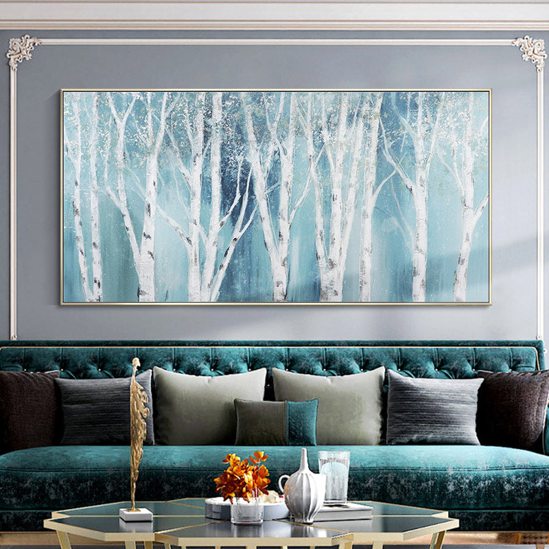 White Birch Horizontal Version Of hand-painted Oil Painting The Living Room Sofa Decorated Bedroom Villa Entrance Hallway Mural27inx54in,No Frame