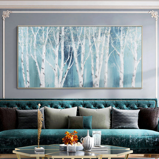 White Birch Horizontal Version Of hand-painted Oil Painting The Living Room Sofa Decorated Bedroom Villa Entrance Hallway Mural27inx54in,No Frame