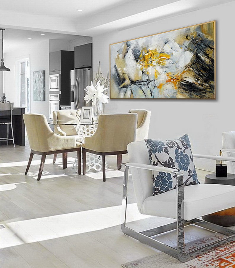 Modern Contemporary Artwork Oversize Panoramic Extra Large Wall Art Horizontal Texture Canvas Art Abstract Acrylic Painting27inx54in,No Frame