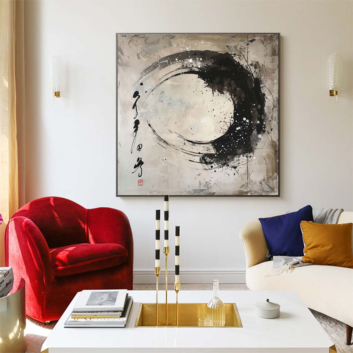 Abstract Handmade Oil Painting Modern Minimalist Home Living Room Decoration Painting,31inx31in,No Frame
