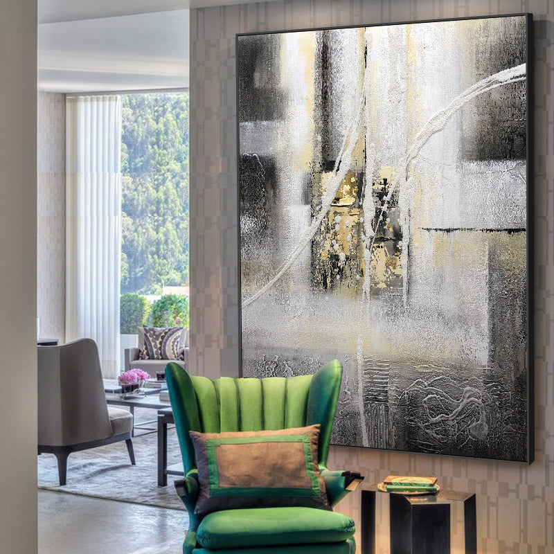 Pure hand-painted Oil Paintings Decorated In A Modern Scandinavian Style Abstract Square After Painting Murals Gold Light Luxury31in,No Frame