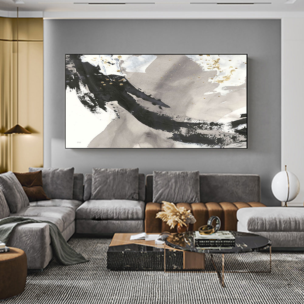 Handmade Paintings Wall Art Oil Painting Black And White Abstract Picture Home Decor Canvas Painting,27inx54in,No Frame