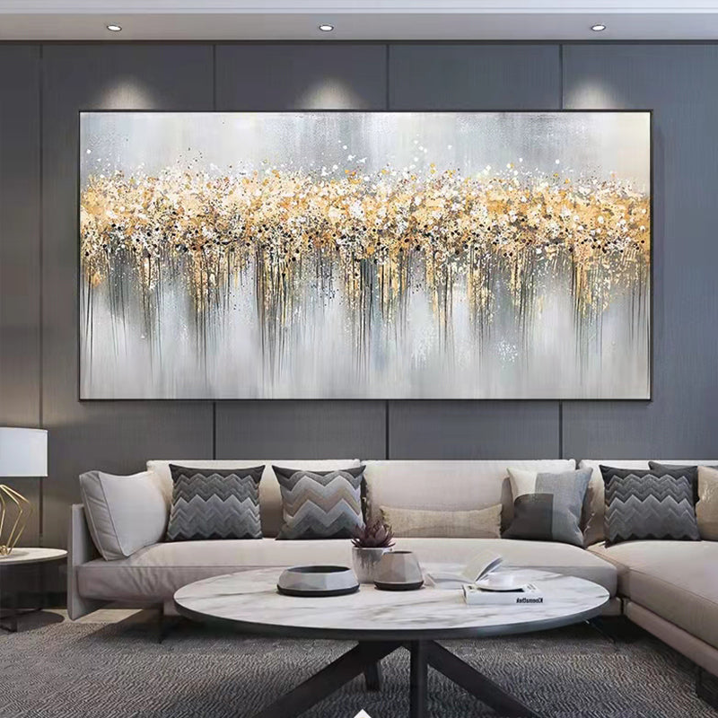 Hand Painted Abstract Mural on Canvas Modern Art Deco Painting Living Room Horizontal Composition Yellow,27inx54in,No Frame