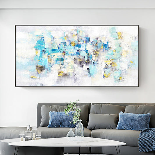 July Art  Hand painted Oil Light Blue Bedroom Living Room Entrance Decorative Painting Large Abstract ,27inx54in,No Frame