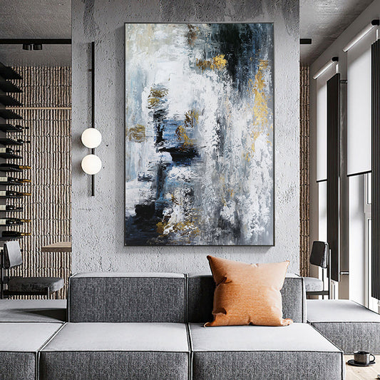 Abstract Black White Gold Oil Painting  Handmade On Canvas Modern New Style Wall Art Pictures For Living Room,31inx47in,No Frame