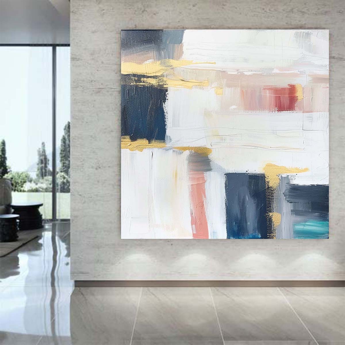 Abstract Handmade Oil Painting Modern Minimalist Home Living Room Decoration Painting,31inx31in,No Frame