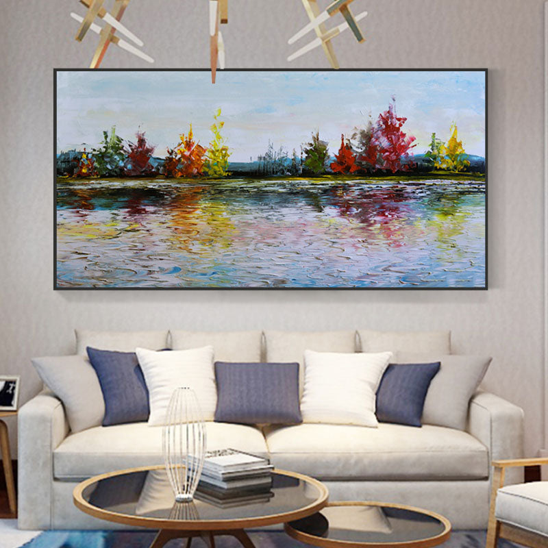 Hand-painted Oil Painting Decorative Painting The Living Room Sofa Backdrop Creative Handmade Mural Paintings Modern Minimalist27inx54in,No Frame