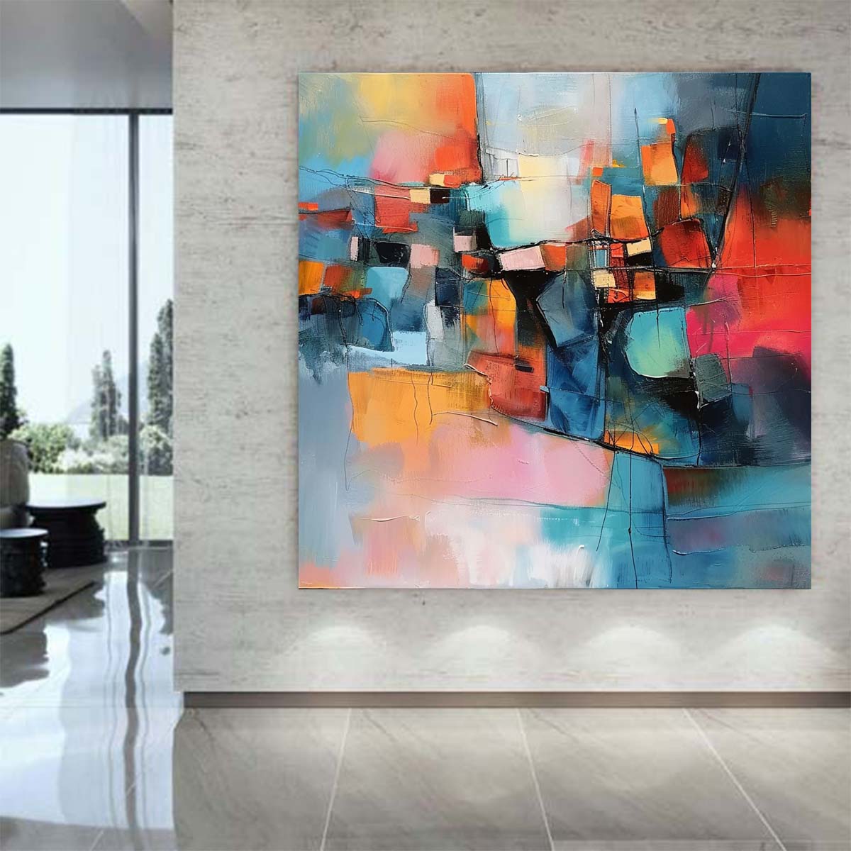 Abstract Handmade Oil Painting Modern Minimalist Home Living Room Decoration Painting,31inx31in,No Frame