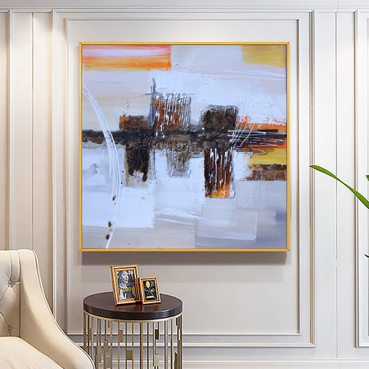 Abstract 3D Geometric Painting  Hand Painted Oil Painting On Canvas Modern Wall Art Painting,31inx31in,No Frame
