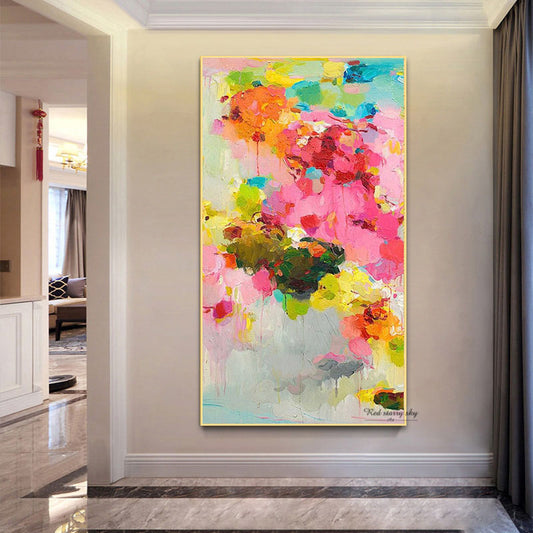 Large Wall Painting On Canvas Handmade Oil Vertical Abstract Art Decorative Pictures For Living Room Wall,27inx54in,No Frame