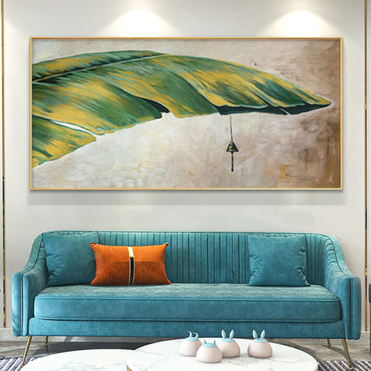 Canvas Hot Sale Artwork  Handpainted Handmade Abstract Leaf Oil Painting Wall Art,27inx54in,No Frame