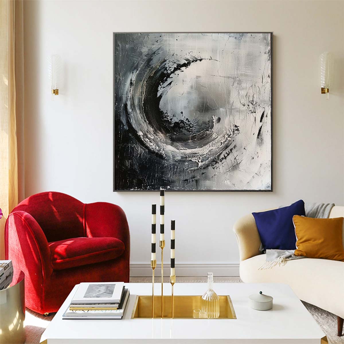 Abstract Handmade Oil Painting Modern Minimalist Home Living Room Decoration Painting,31inx31in,No Frame