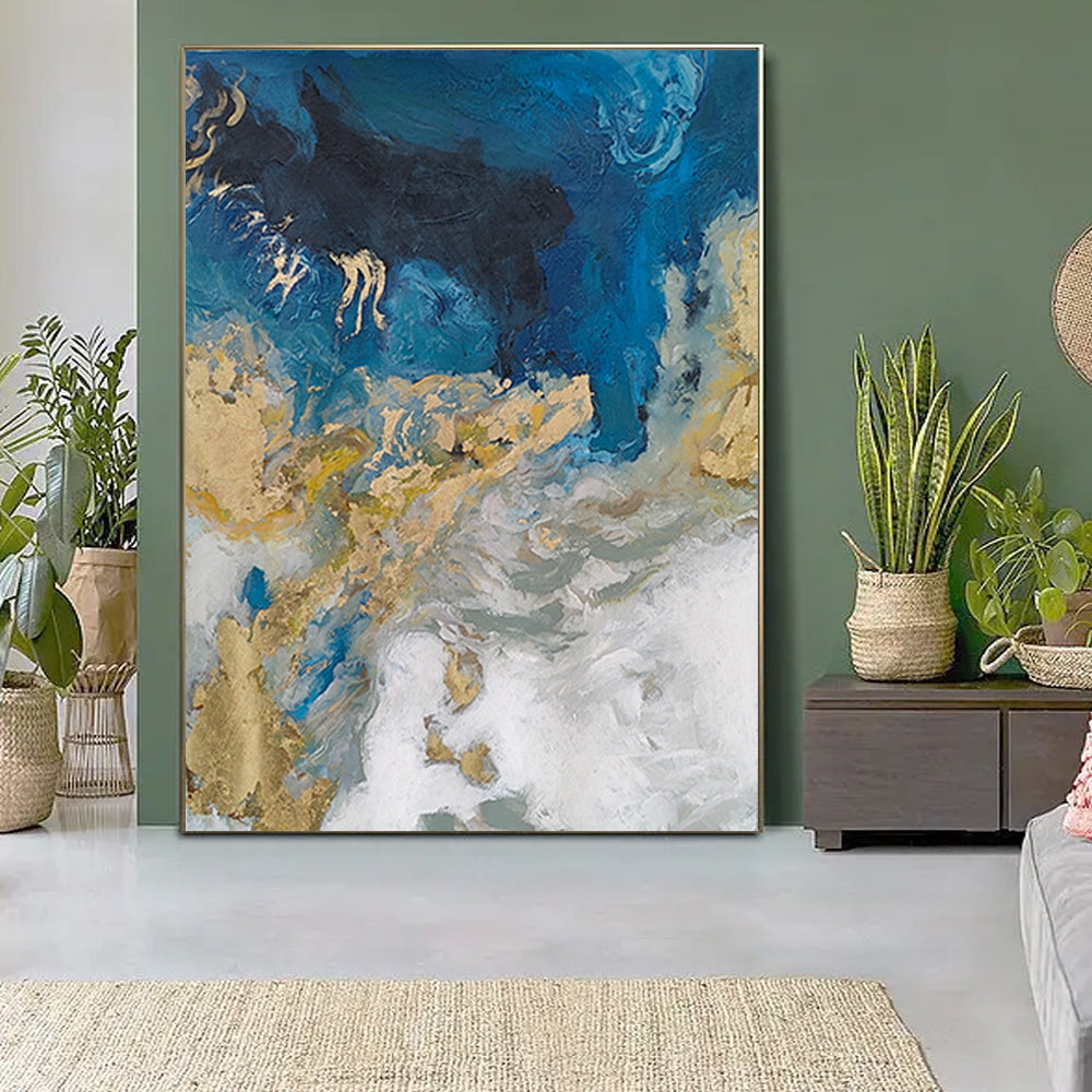 Oil Painting Abstract Handmade Canvas Paintings Wall Pictures Art Wall Artwork 3D Gold Thick Art ,31inx47in,No Frame