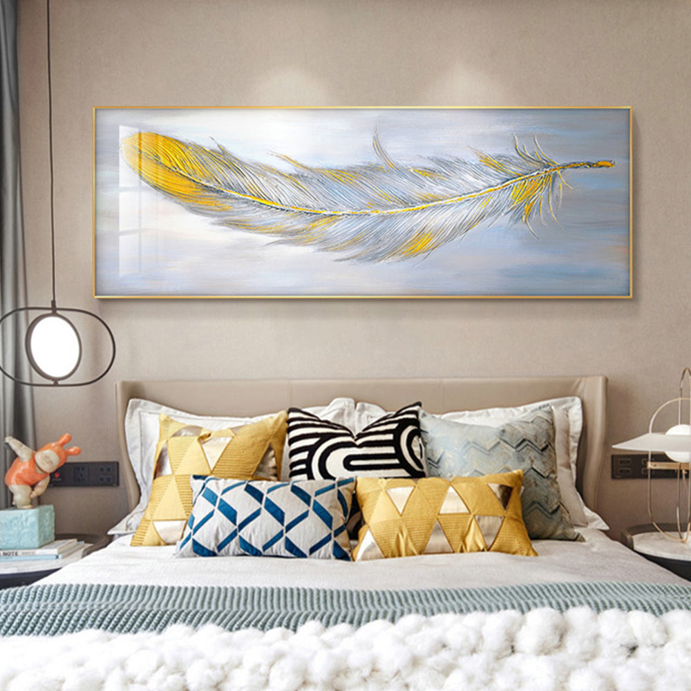 Oil Painting Wall Canvas Home Art Hand Painted  Picture Feather Modern Canvas Artwork For,27inx54in,No Frame