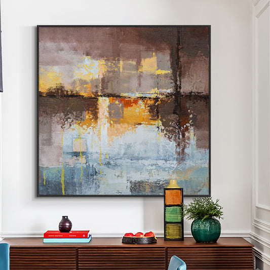 Abstract Coffee With Yellow Oil Painting  Hand Painted On Canvas Modern Handmade Wall Art,31inx31in,No Frame