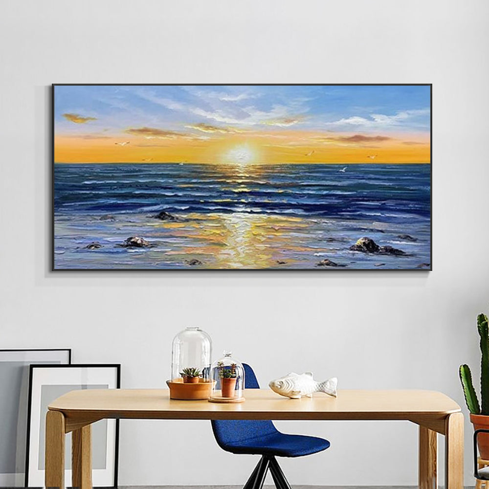 Handmade Abstract Sunset Knife Thick Oil Painting City Landscape On Canvas Hand Painted Oil Painting,27inx54in,No Frame
